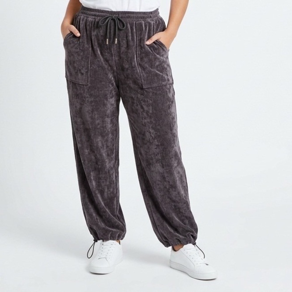 Modesees Corduroy Wide Leg Trousers Women 2XL Brown Elastic Drawstring Waistband